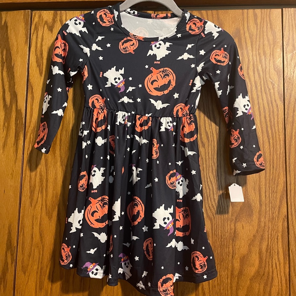 Kids Halloween Themed Dress - Black and Orange